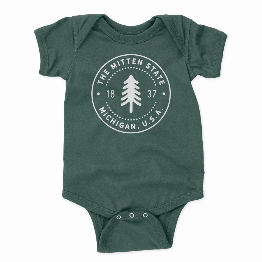 Mitten State Baby Bodysuit - Forest Green